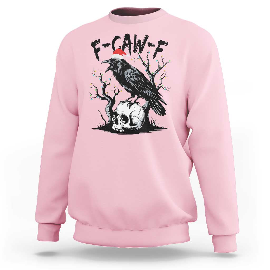 F Caw F Gothic Christmas Raven Sweatshirt With Skull Funny Dark Holiday Humor Spooky Season - Wonder Print Shop