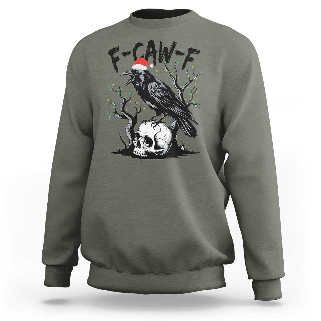 F Caw F Gothic Christmas Raven Sweatshirt With Skull Funny Dark Holiday Humor Spooky Season - Wonder Print Shop