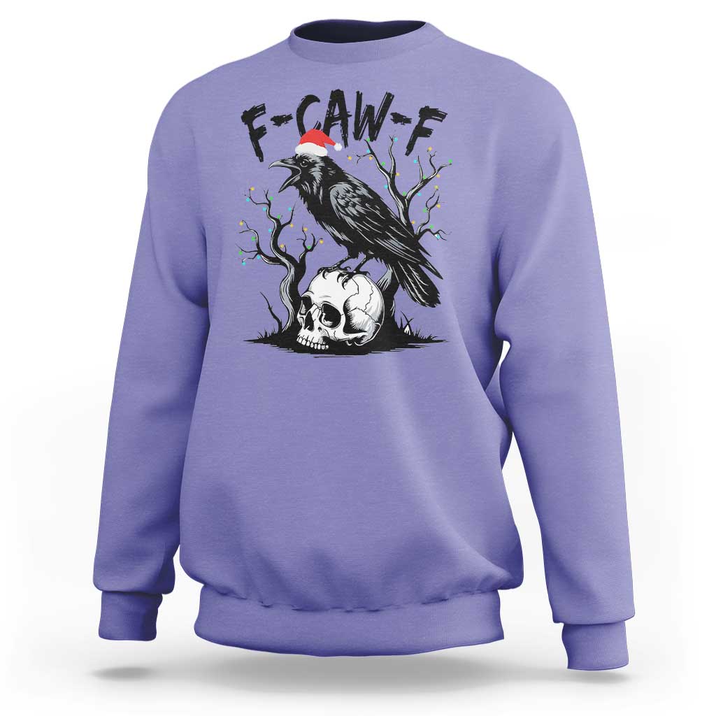 F Caw F Gothic Christmas Raven Sweatshirt With Skull Funny Dark Holiday Humor Spooky Season - Wonder Print Shop