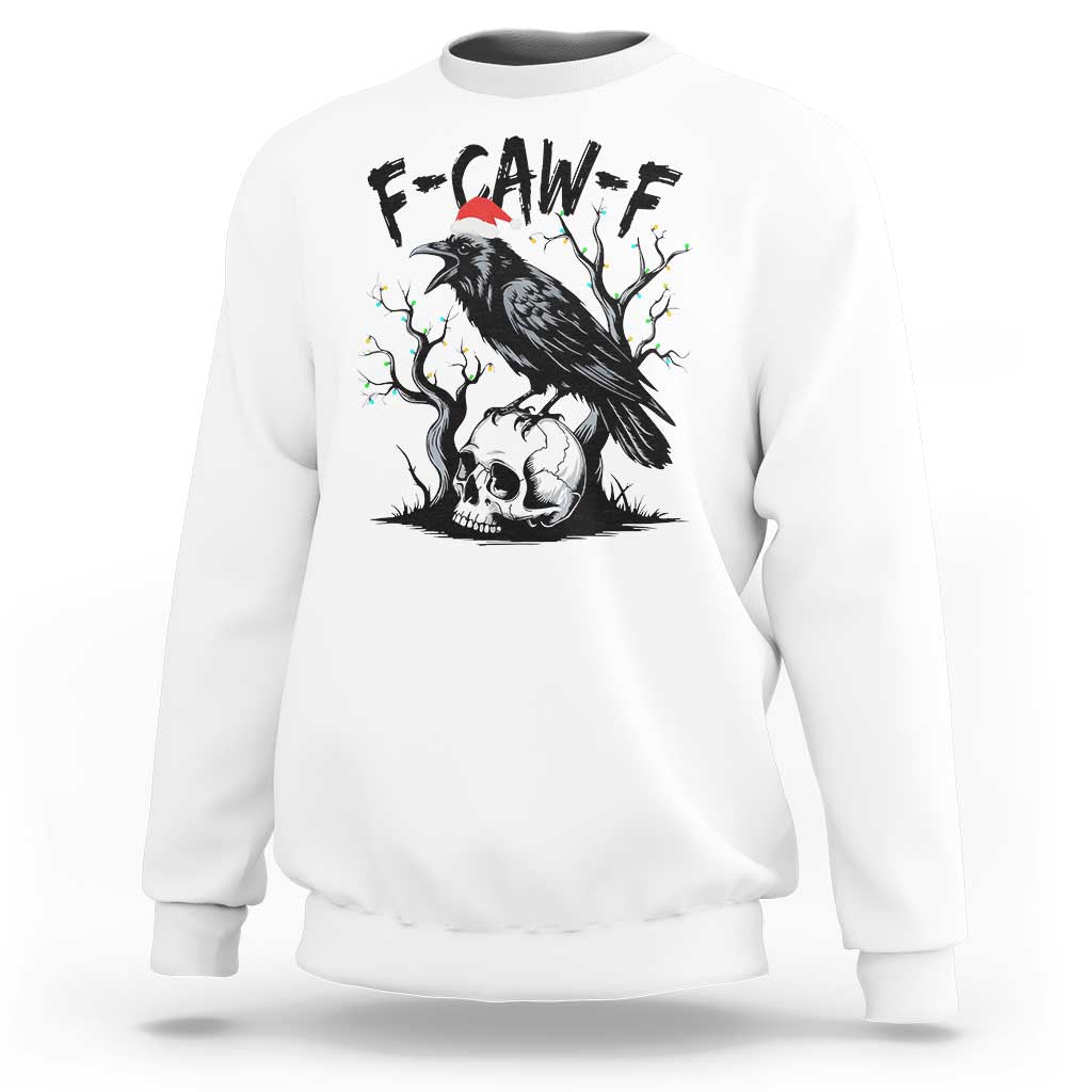 F Caw F Gothic Christmas Raven Sweatshirt With Skull Funny Dark Holiday Humor Spooky Season - Wonder Print Shop