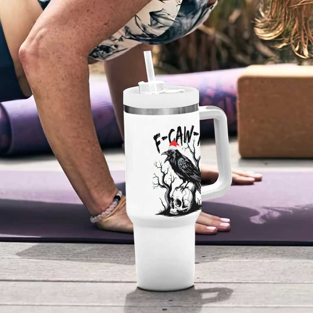 F Caw F Gothic Christmas Raven Tumbler With Handle With Skull Funny Dark Holiday Humor Spooky Season - Wonder Print Shop