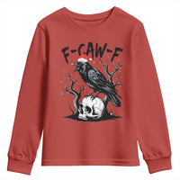 F Caw F Gothic Christmas Raven Youth Sweatshirt With Skull Funny Dark Holiday Humor Spooky Season - Wonder Print Shop