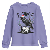 F Caw F Gothic Christmas Raven Youth Sweatshirt With Skull Funny Dark Holiday Humor Spooky Season - Wonder Print Shop