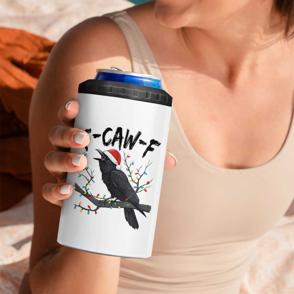 F Caw F Raven Christmas 4 in 1 Can Cooler Tumbler Funny Dark Holiday Humor Spooky Season - Wonder Print Shop