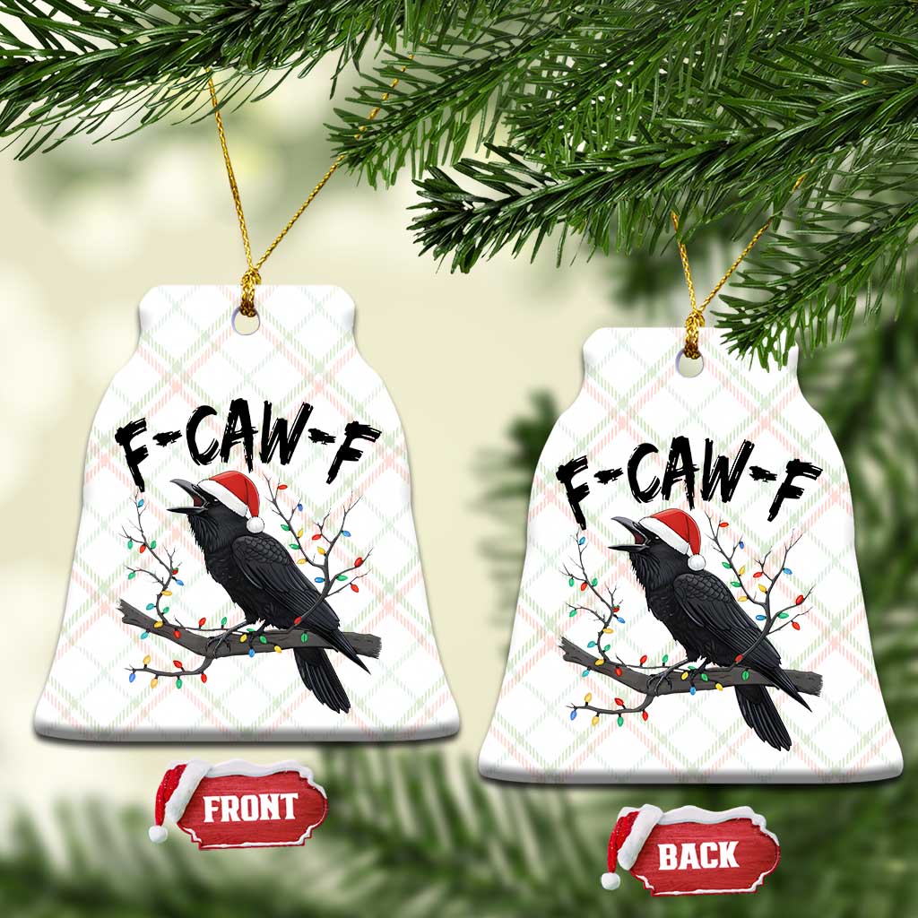 F Caw F Raven Xmas Ceramic Ornament Funny Dark Holiday Humor Spooky Season - Wonder Print Shop