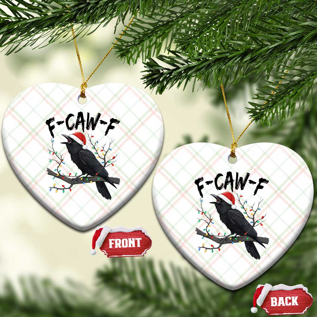 F Caw F Raven Xmas Ceramic Ornament Funny Dark Holiday Humor Spooky Season - Wonder Print Shop
