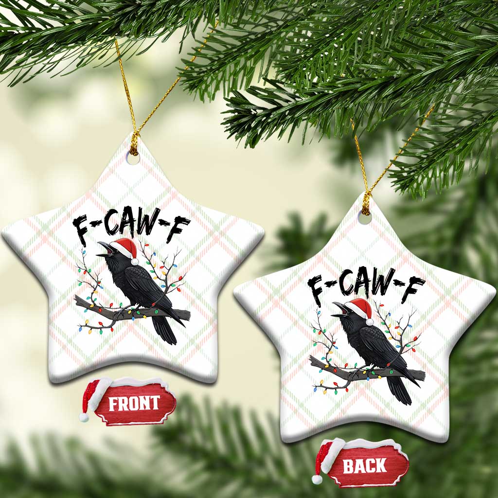 F Caw F Raven Xmas Ceramic Ornament Funny Dark Holiday Humor Spooky Season - Wonder Print Shop