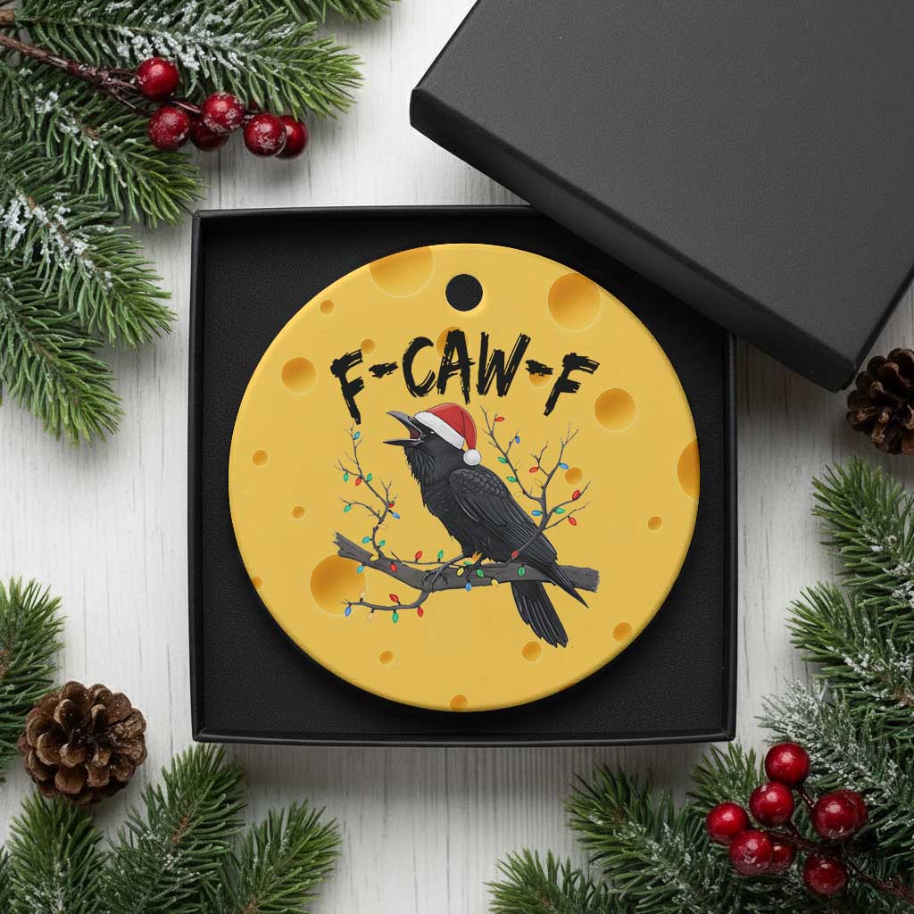 F Caw F Raven Xmas Ceramic Ornament Funny Dark Holiday Humor Spooky Season - Wonder Print Shop