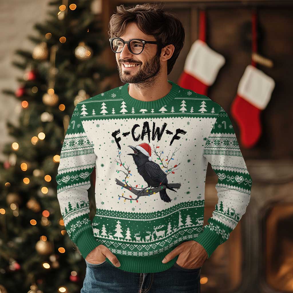 F Caw F Raven Christmas Ugly Christmas Sweater Funny Dark Holiday Humor Spooky Season - Wonder Print Shop