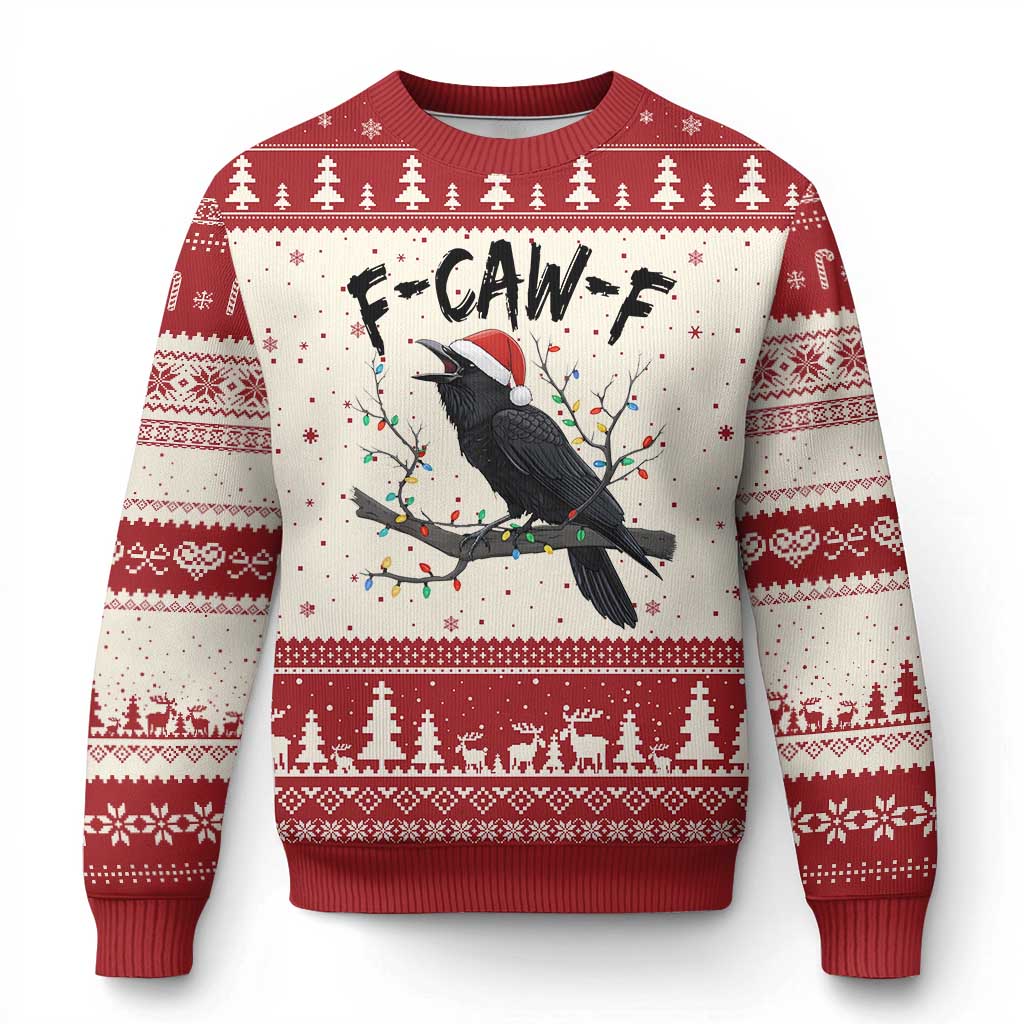 F Caw F Raven Christmas Ugly Christmas Sweater Funny Dark Holiday Humor Spooky Season - Wonder Print Shop