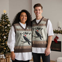 F Caw F Raven Xmas V-Neck Knit Sweater Vest Funny Dark Holiday Humor Spooky Season - Wonder Print Shop