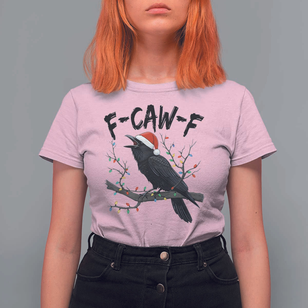 F Caw F Raven Christmas T Shirt For Women Funny Dark Holiday Humor Spooky Season - Wonder Print Shop