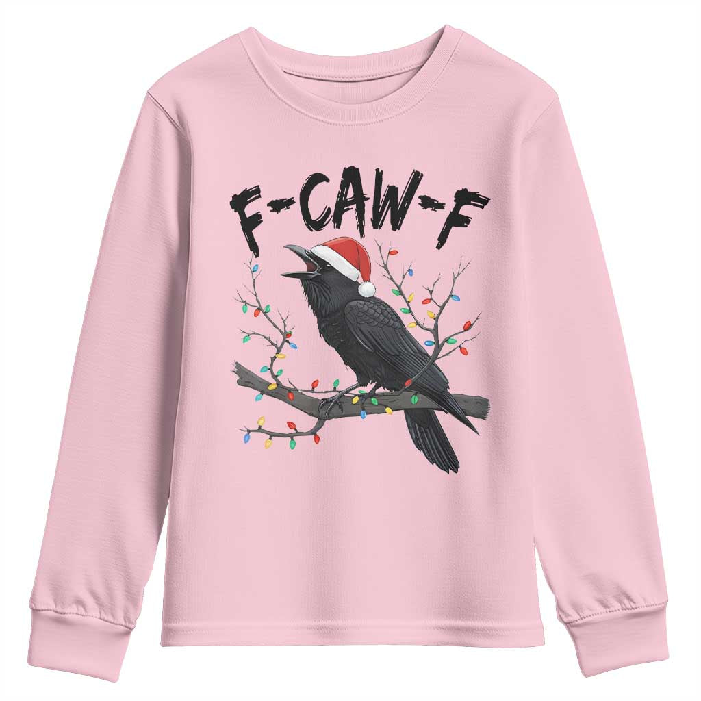 F Caw F Raven Christmas Youth Sweatshirt Funny Dark Holiday Humor Spooky Season - Wonder Print Shop