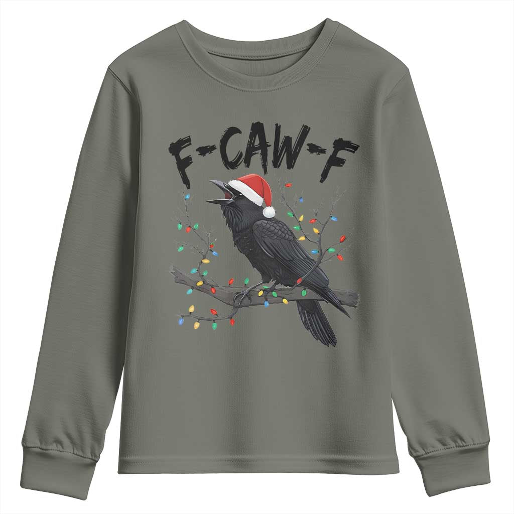 F Caw F Raven Christmas Youth Sweatshirt Funny Dark Holiday Humor Spooky Season - Wonder Print Shop