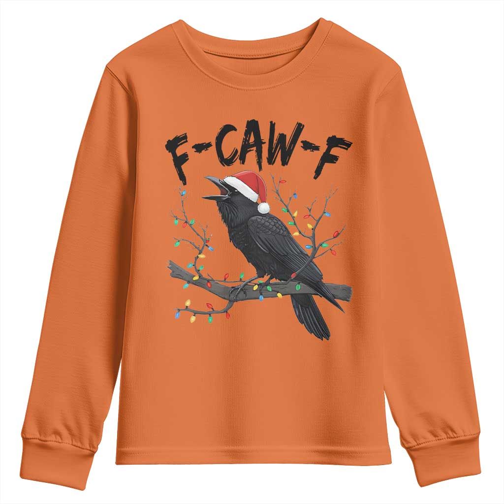 F Caw F Raven Christmas Youth Sweatshirt Funny Dark Holiday Humor Spooky Season - Wonder Print Shop