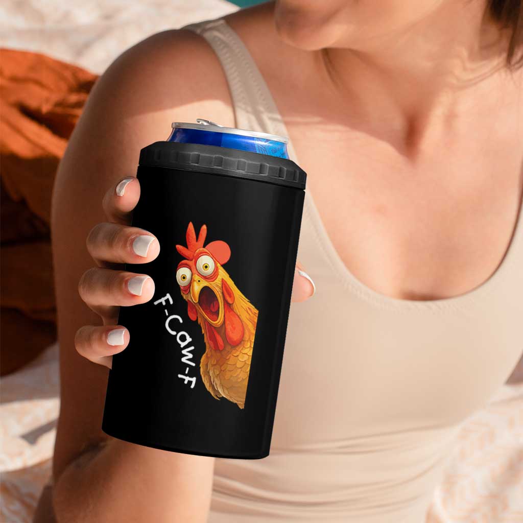 Funny F Caw F Surprise Chicken Meme 4 in 1 Can Cooler Tumbler Hilarious Shocked Bird Graphic for Comedy Lovers - Wonder Print Shop