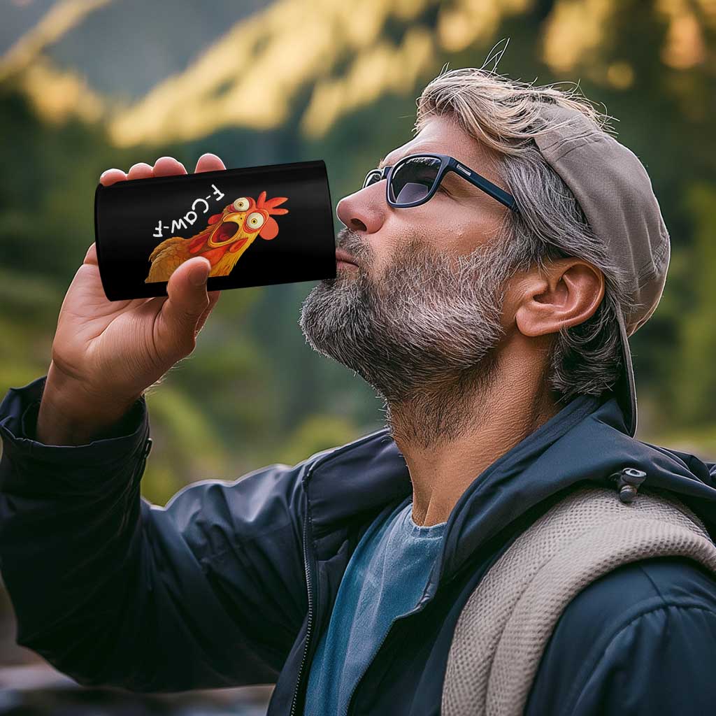 Funny F Caw F Surprise Chicken Meme 4 in 1 Can Cooler Tumbler Hilarious Shocked Bird Graphic for Comedy Lovers - Wonder Print Shop