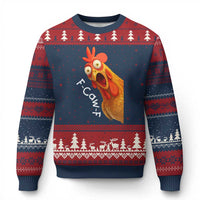 Funny F Caw F Surprise Chicken Meme Ugly Christmas Sweater Hilarious Shocked Bird Graphic for Comedy Lovers - Wonder Print Shop