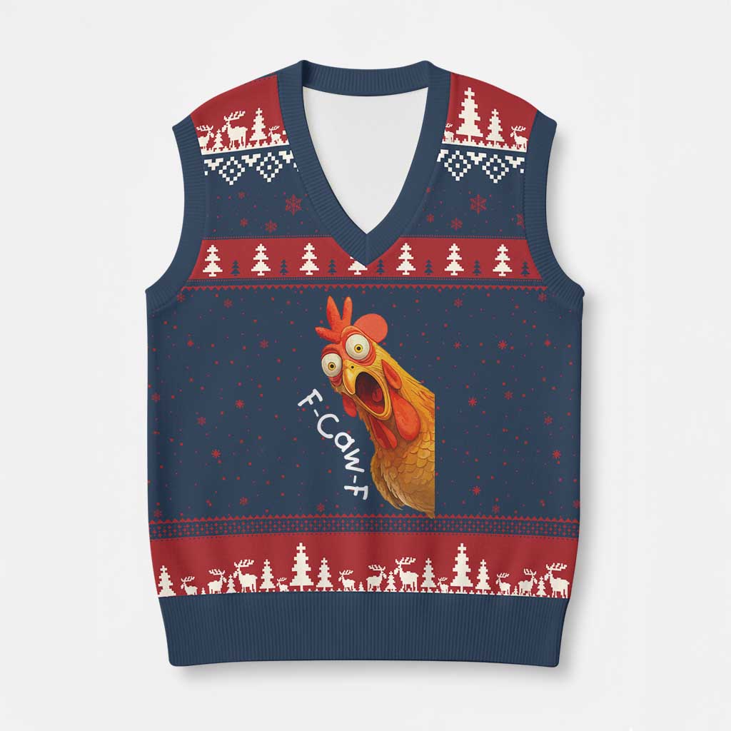 Funny F Caw F Surprise Chicken Meme V-Neck Knit Sweater Vest Hilarious Shocked Bird Graphic for Comedy Lovers - Wonder Print Shop