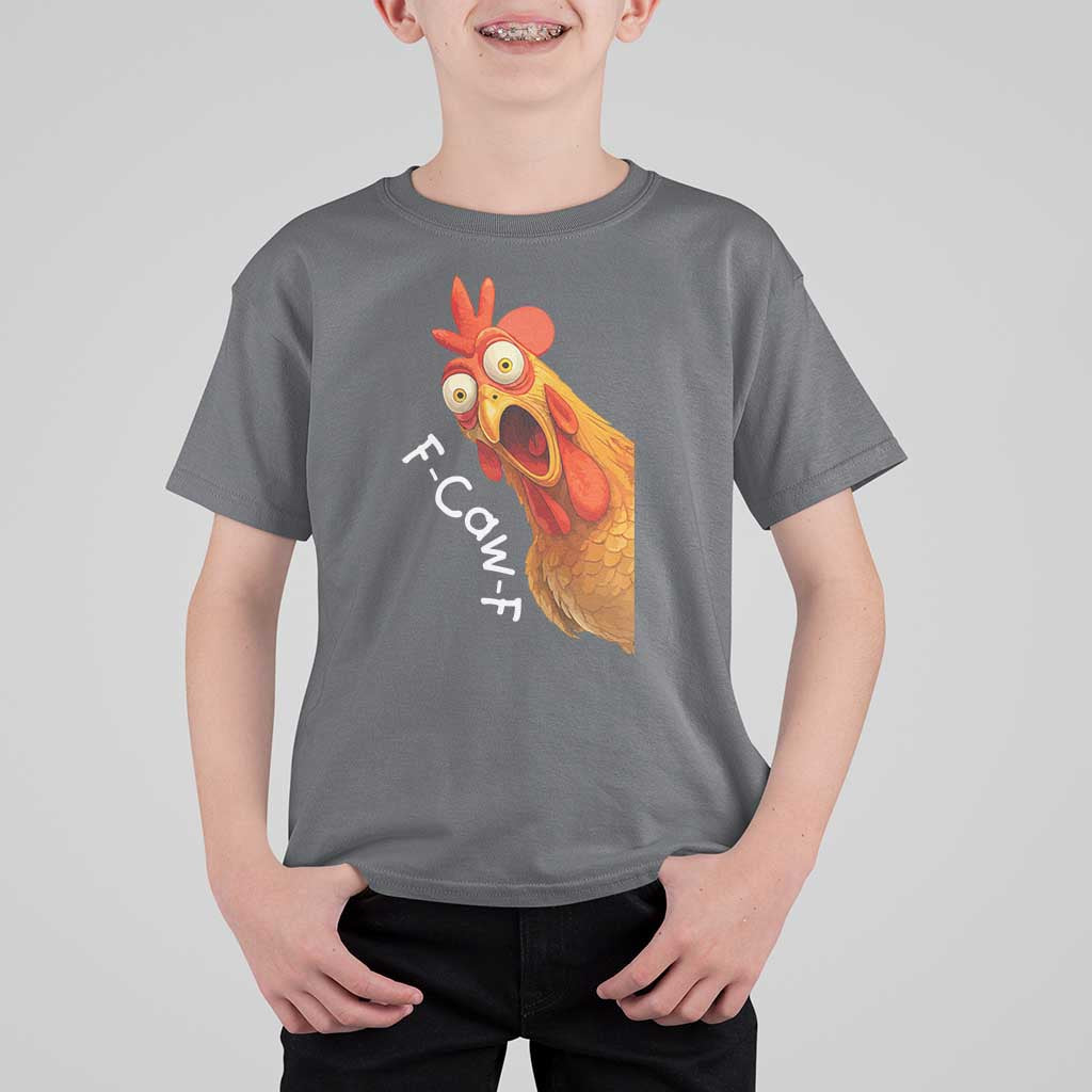 Funny F Caw F Surprise Chicken Meme T Shirt For Kid Hilarious Shocked Bird Graphic for Comedy Lovers - Wonder Print Shop