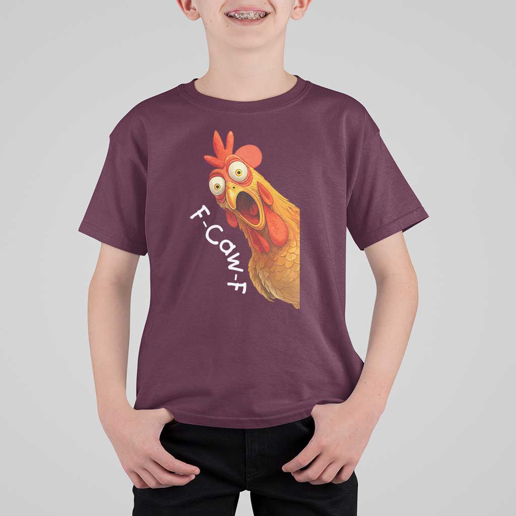 Funny F Caw F Surprise Chicken Meme T Shirt For Kid Hilarious Shocked Bird Graphic for Comedy Lovers - Wonder Print Shop