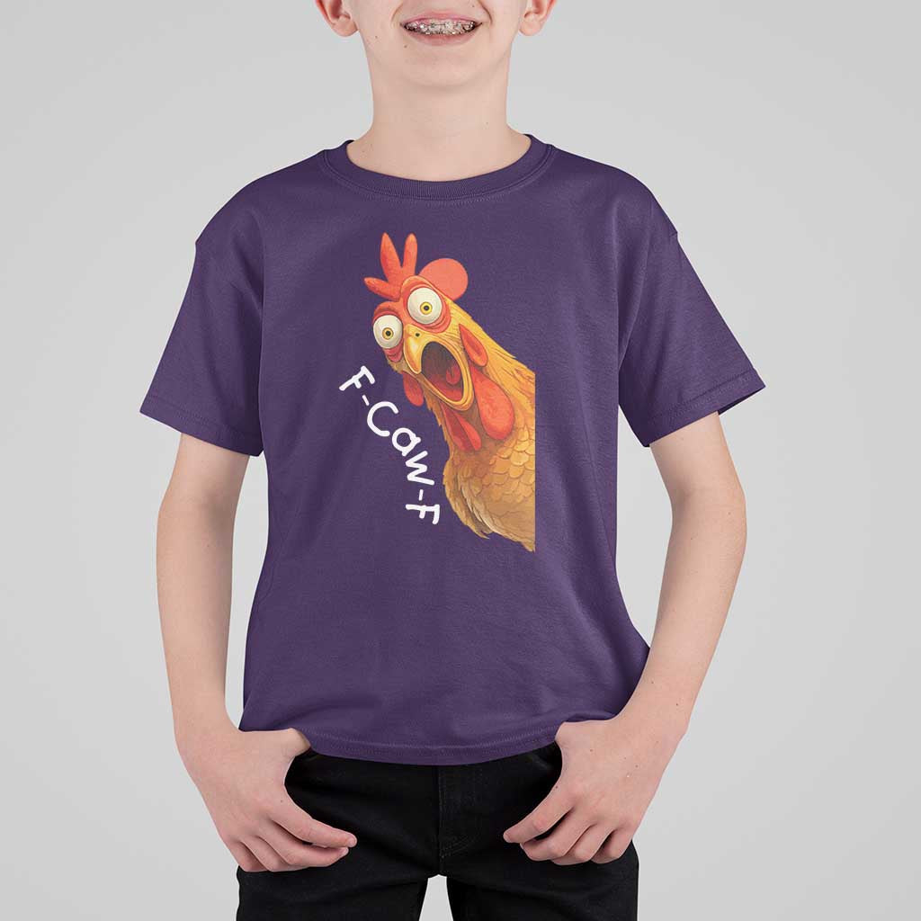 Funny F Caw F Surprise Chicken Meme T Shirt For Kid Hilarious Shocked Bird Graphic for Comedy Lovers - Wonder Print Shop