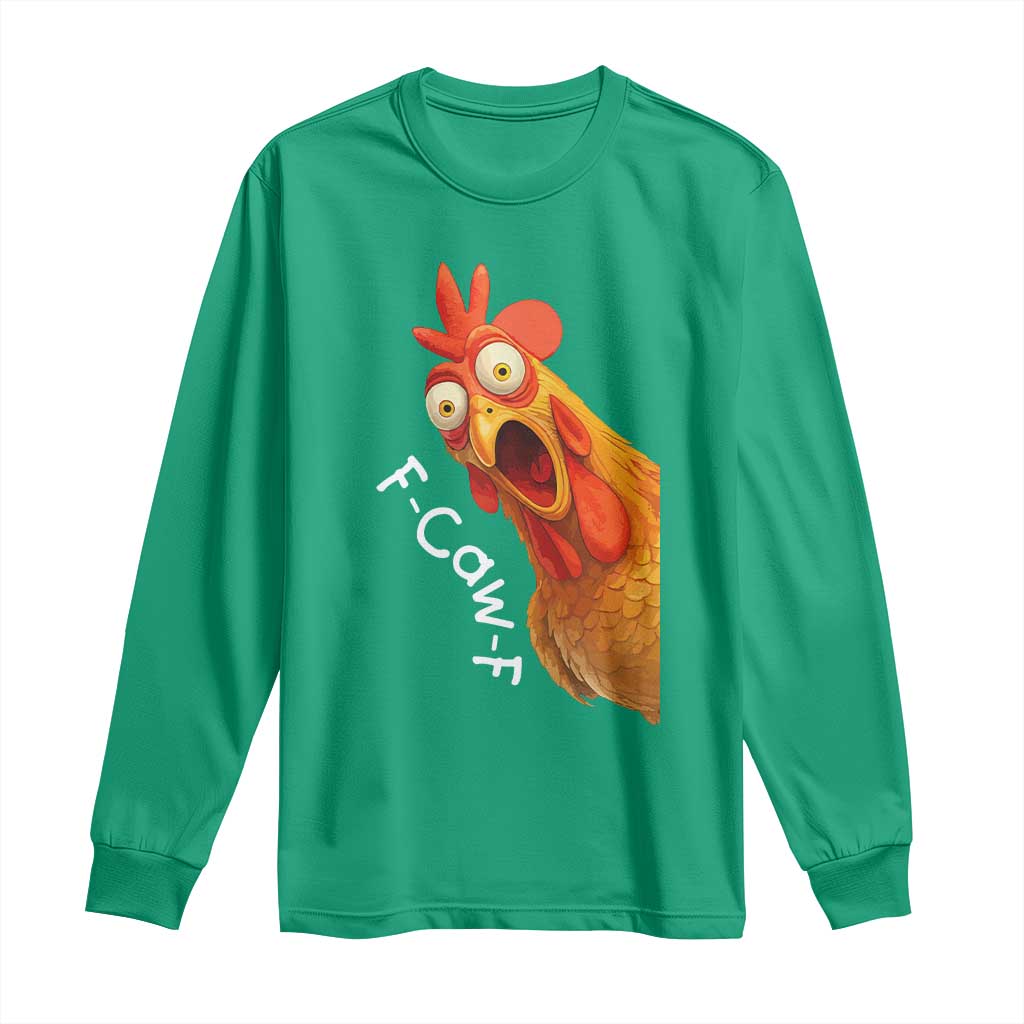 Funny F Caw F Surprise Chicken Meme Long Sleeve Shirt Hilarious Shocked Bird Graphic for Comedy Lovers - Wonder Print Shop