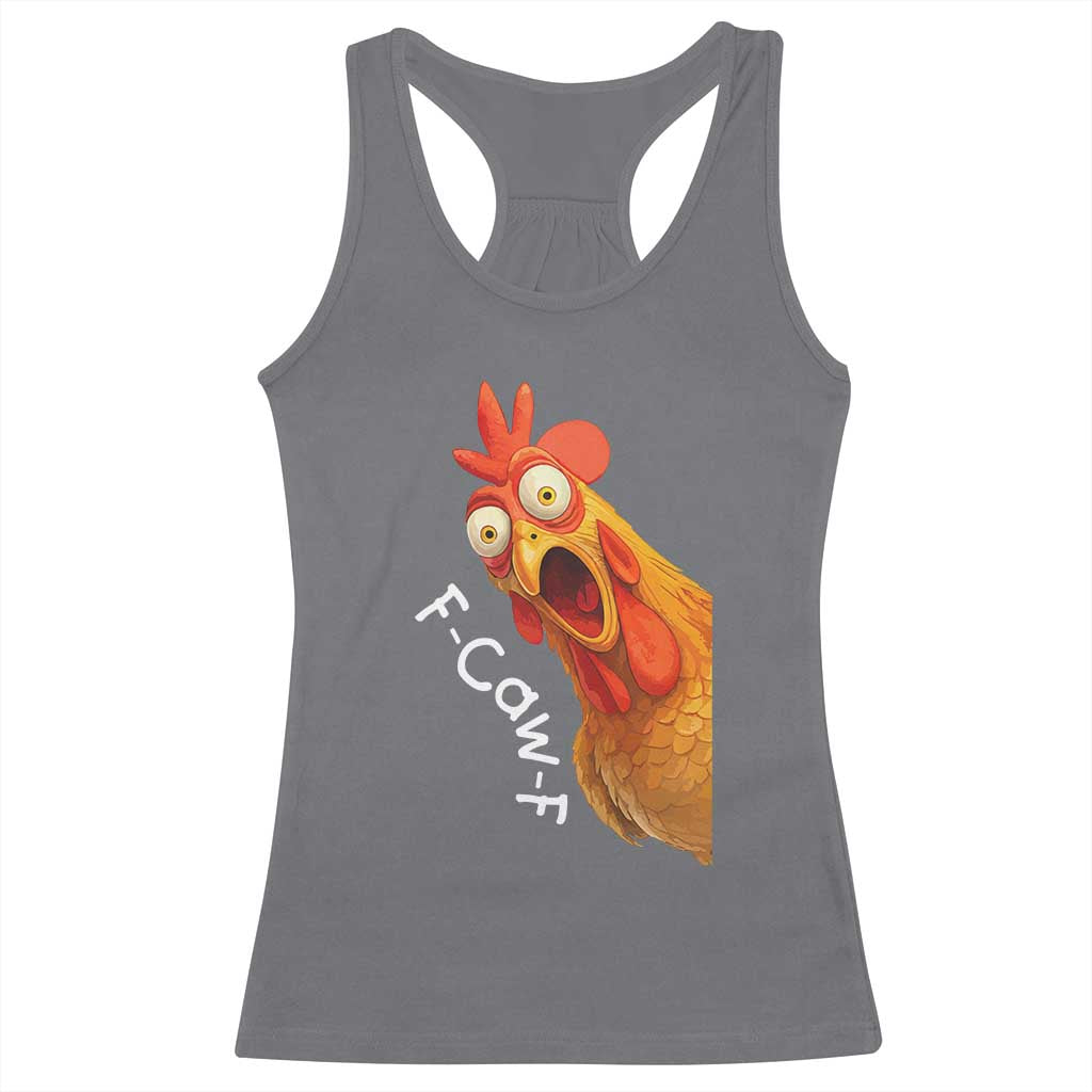 Funny F Caw F Surprise Chicken Meme Racerback Tank Top Hilarious Shocked Bird Graphic for Comedy Lovers - Wonder Print Shop