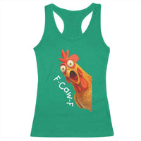 Funny F Caw F Surprise Chicken Meme Racerback Tank Top Hilarious Shocked Bird Graphic for Comedy Lovers - Wonder Print Shop
