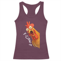 Funny F Caw F Surprise Chicken Meme Racerback Tank Top Hilarious Shocked Bird Graphic for Comedy Lovers - Wonder Print Shop