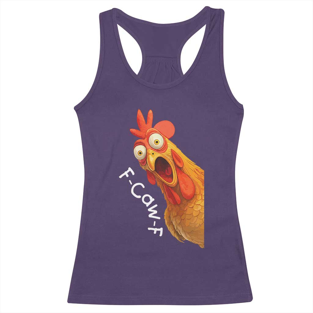 Funny F Caw F Surprise Chicken Meme Racerback Tank Top Hilarious Shocked Bird Graphic for Comedy Lovers - Wonder Print Shop