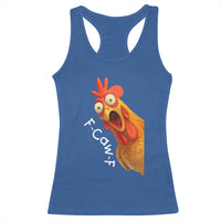 Funny F Caw F Surprise Chicken Meme Racerback Tank Top Hilarious Shocked Bird Graphic for Comedy Lovers - Wonder Print Shop