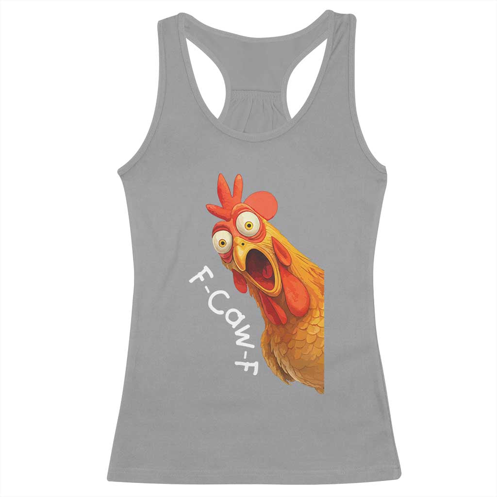 Funny F Caw F Surprise Chicken Meme Racerback Tank Top Hilarious Shocked Bird Graphic for Comedy Lovers - Wonder Print Shop
