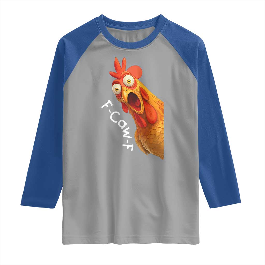 Funny F Caw F Surprise Chicken Meme Raglan Shirt Hilarious Shocked Bird Graphic for Comedy Lovers - Wonder Print Shop