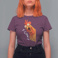 Funny F Caw F Surprise Chicken Meme T Shirt For Women Hilarious Shocked Bird Graphic for Comedy Lovers - Wonder Print Shop