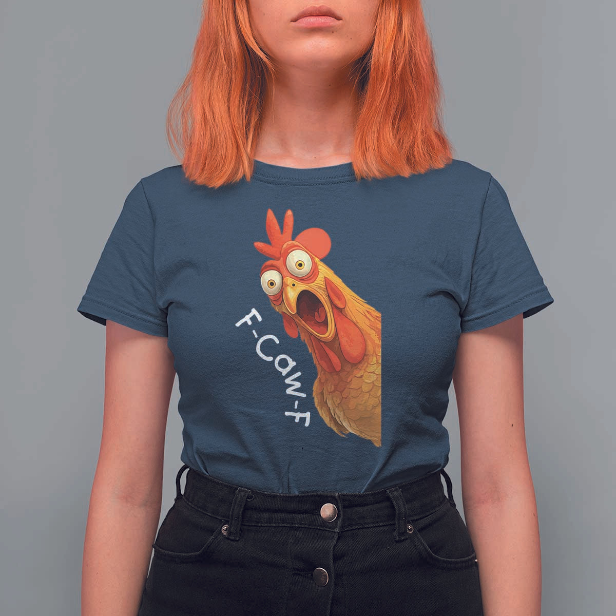 Funny F Caw F Surprise Chicken Meme T Shirt For Women Hilarious Shocked Bird Graphic for Comedy Lovers - Wonder Print Shop