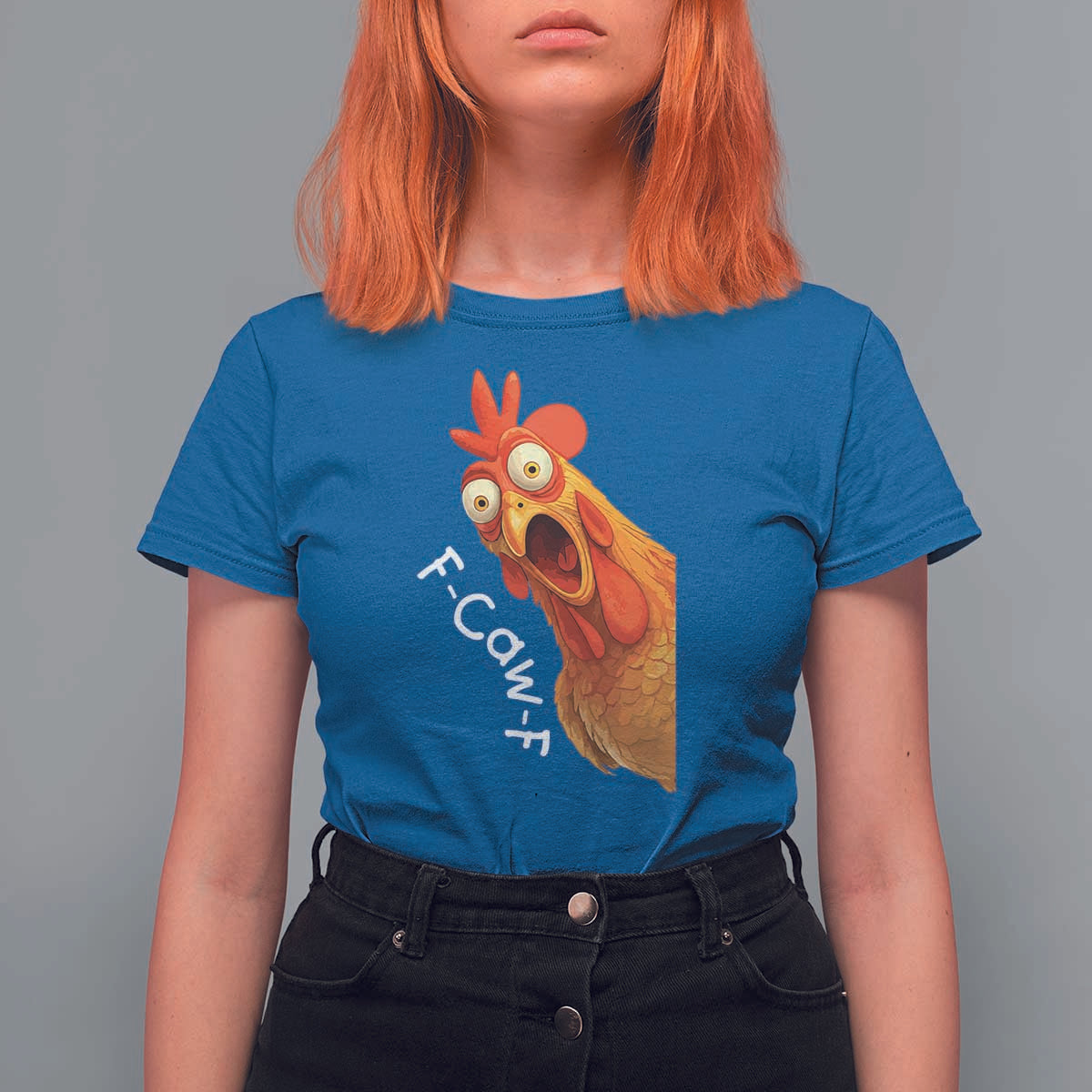 Funny F Caw F Surprise Chicken Meme T Shirt For Women Hilarious Shocked Bird Graphic for Comedy Lovers - Wonder Print Shop