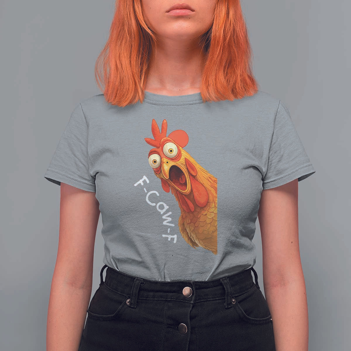 Funny F Caw F Surprise Chicken Meme T Shirt For Women Hilarious Shocked Bird Graphic for Comedy Lovers - Wonder Print Shop