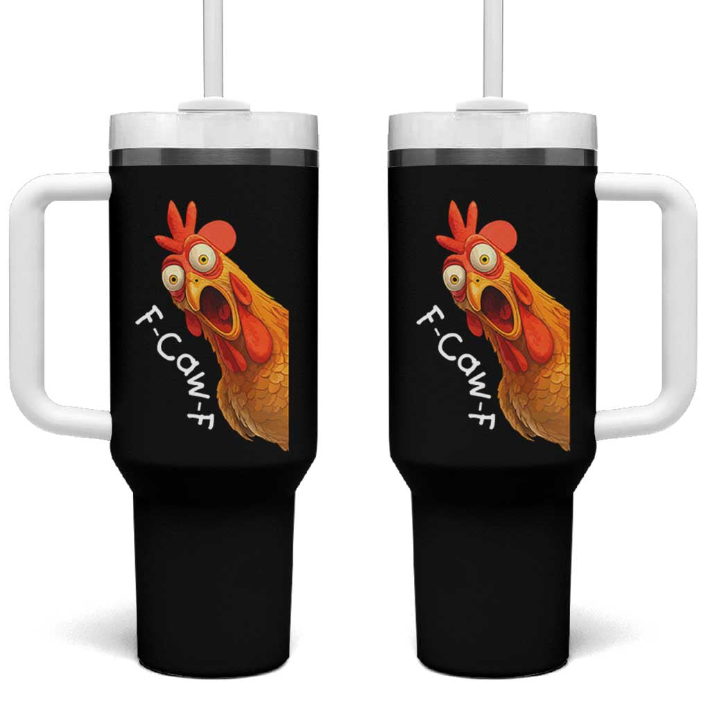 Funny F Caw F Surprise Chicken Meme Tumbler With Handle Hilarious Shocked Bird Graphic for Comedy Lovers - Wonder Print Shop