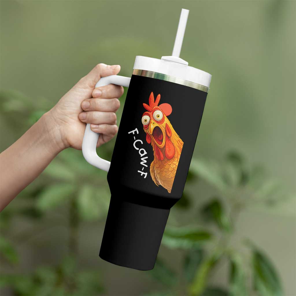 Funny F Caw F Surprise Chicken Meme Tumbler With Handle Hilarious Shocked Bird Graphic for Comedy Lovers - Wonder Print Shop