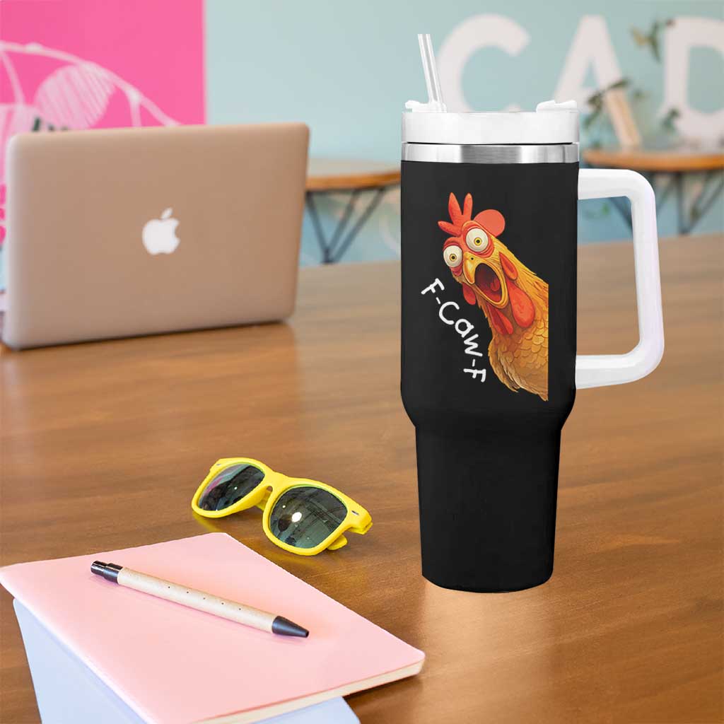 Funny F Caw F Surprise Chicken Meme Tumbler With Handle Hilarious Shocked Bird Graphic for Comedy Lovers - Wonder Print Shop