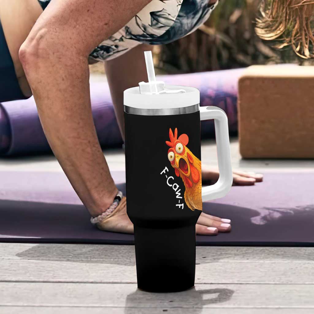 Funny F Caw F Surprise Chicken Meme Tumbler With Handle Hilarious Shocked Bird Graphic for Comedy Lovers - Wonder Print Shop