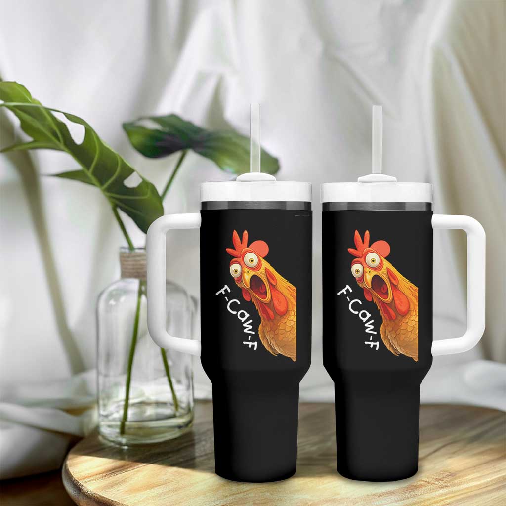 Funny F Caw F Surprise Chicken Meme Tumbler With Handle Hilarious Shocked Bird Graphic for Comedy Lovers - Wonder Print Shop