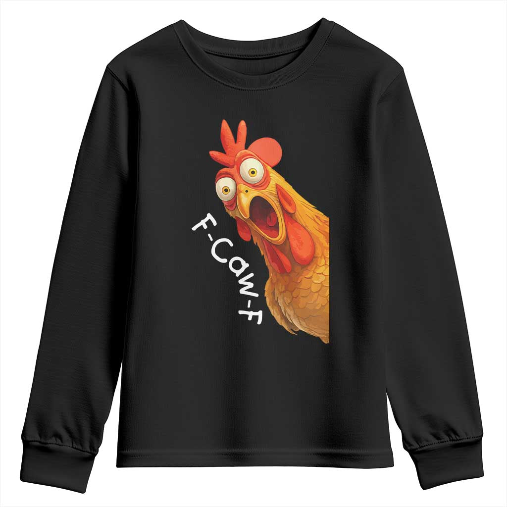 Funny F Caw F Surprise Chicken Meme Youth Sweatshirt Hilarious Shocked Bird Graphic for Comedy Lovers - Wonder Print Shop