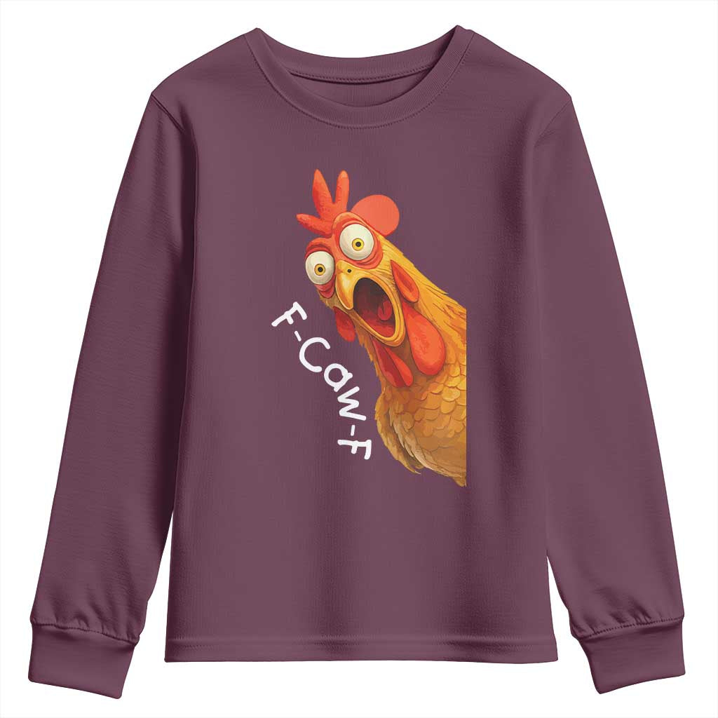 Funny F Caw F Surprise Chicken Meme Youth Sweatshirt Hilarious Shocked Bird Graphic for Comedy Lovers - Wonder Print Shop