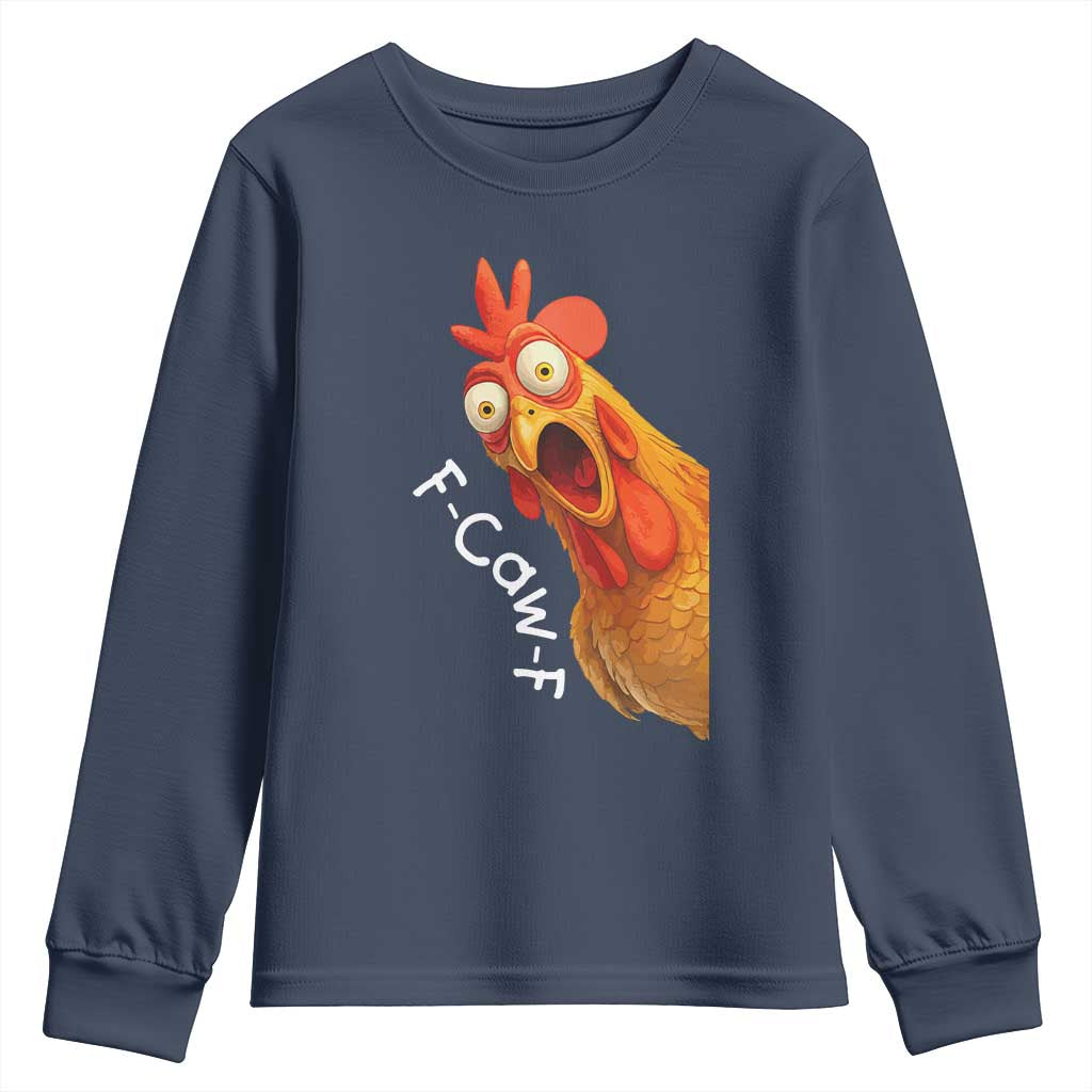 Funny F Caw F Surprise Chicken Meme Youth Sweatshirt Hilarious Shocked Bird Graphic for Comedy Lovers - Wonder Print Shop