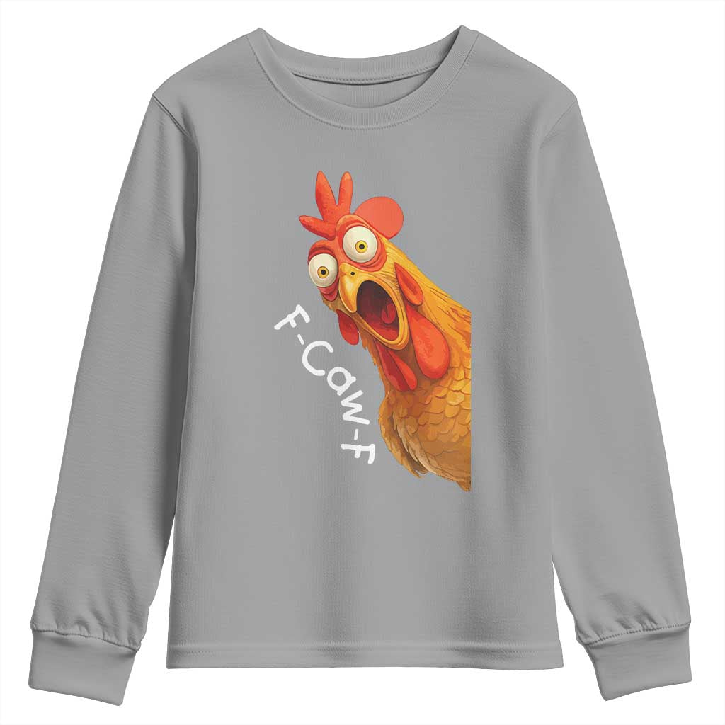 Funny F Caw F Surprise Chicken Meme Youth Sweatshirt Hilarious Shocked Bird Graphic for Comedy Lovers - Wonder Print Shop