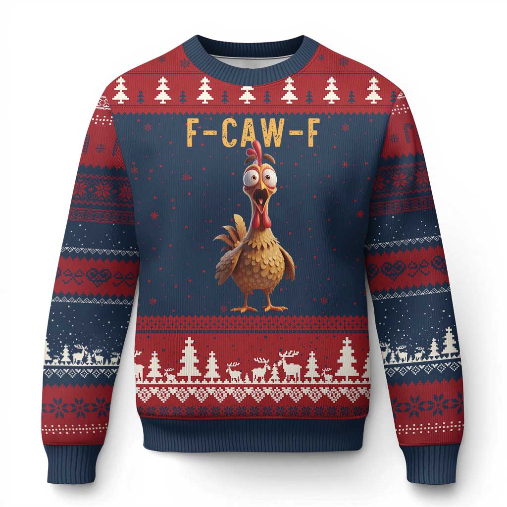 F Caw F Classic Chicken Scream Ugly Christmas Sweater Poultry Joke Farm Life Humor - Wonder Print Shop