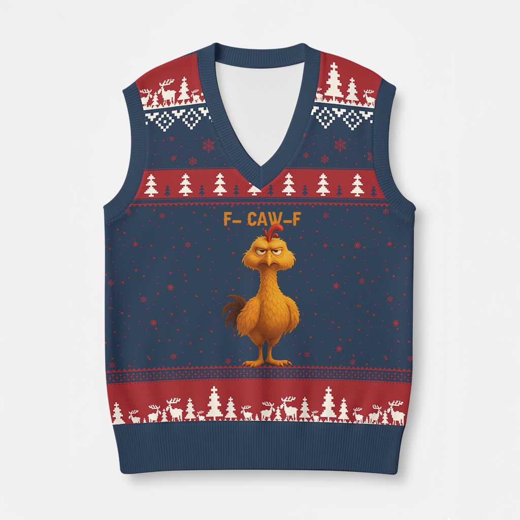 Funny F Caw F Fed Up Chicken Meme V-Neck Knit Sweater Vest Sarcastic Bird Humor Mood Swing - Wonder Print Shop