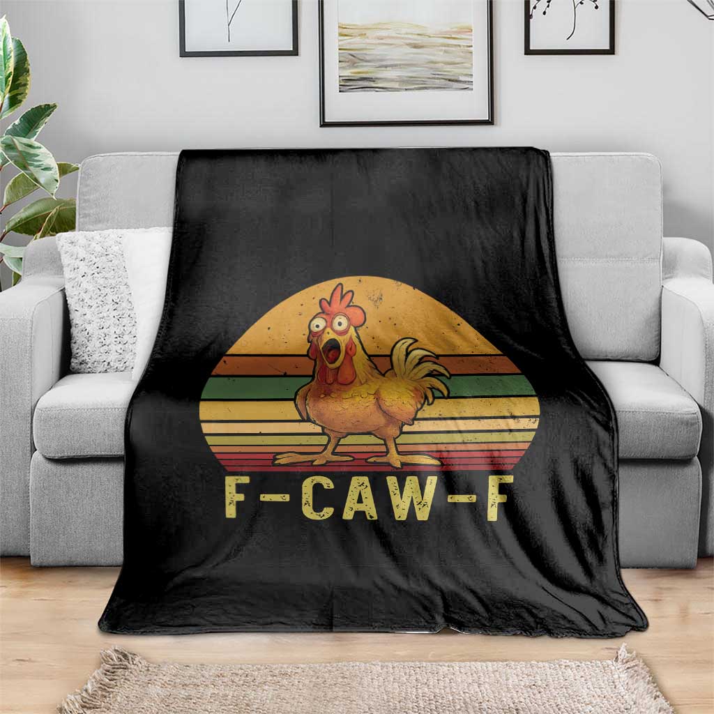 F Caw F Retro Chicken Meme Throw Blanket Vintage Sunset Poultry Graphic Loud Bird Energy - Wonder Print Shop